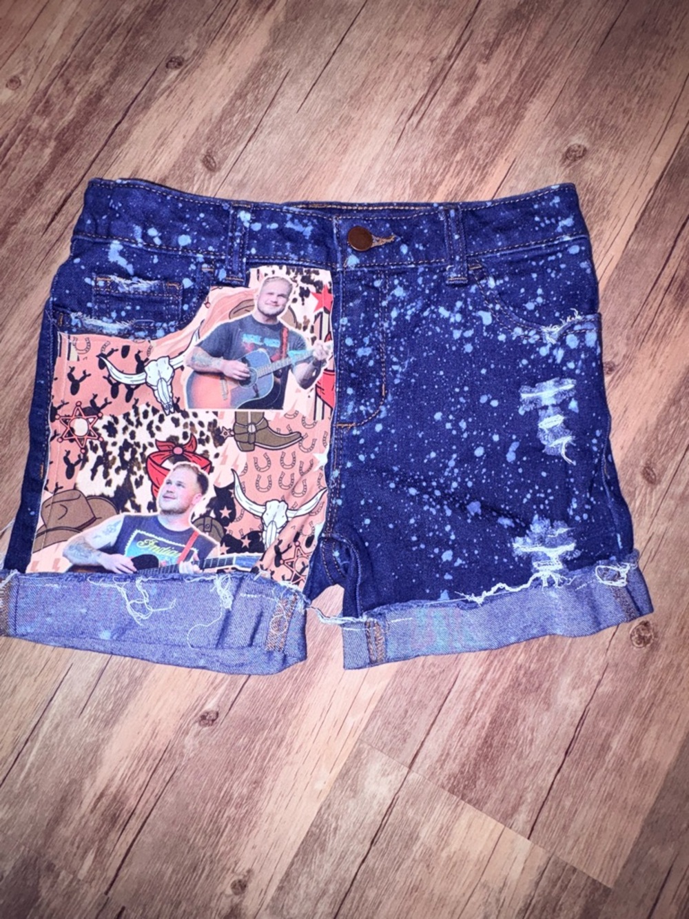 Zach Bryan Girls' Dark Blue Bleached Denim Shorts with Graphic Patch